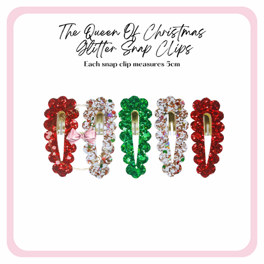 The Queen of Christmas Glitter Snap Clips
