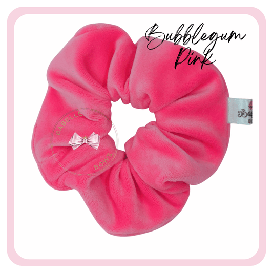 BaBelle Bows Hair Accessories Bubblegum Pink Flock Velvet Snag Free Hair Scrunchies