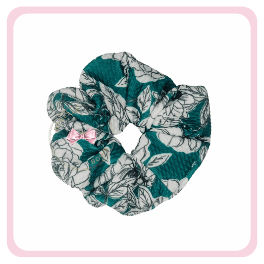 BaBelle Bows Hair Accessories Forest Green White Roses Bullet Fabric Snag Free Hair Scrunchies