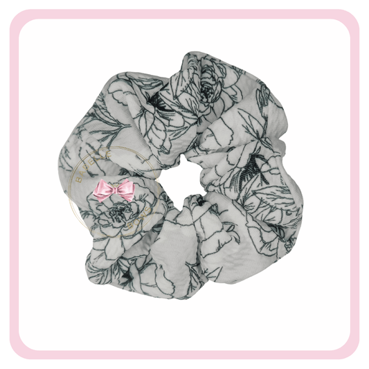 BaBelle Bows Hair Accessories Grey White Roses Bullet Fabric Snag Free Hair Scrunchies