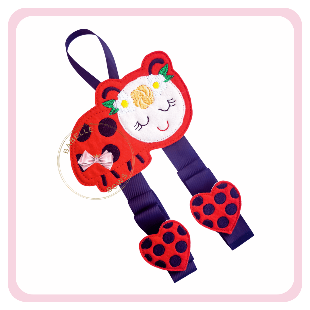 BaBelle Bows Hair Accessories Organiser Embroidered Ladybird Hair Bow Holder