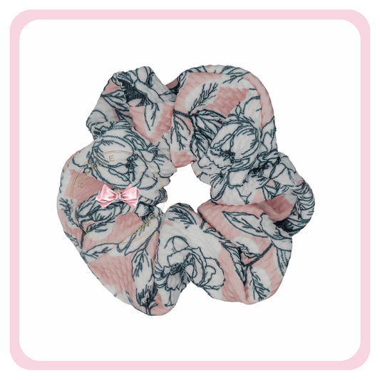 BaBelle Bows Hair Accessories Pink White Roses Bullet Fabric Snag Free Hair Scrunchies