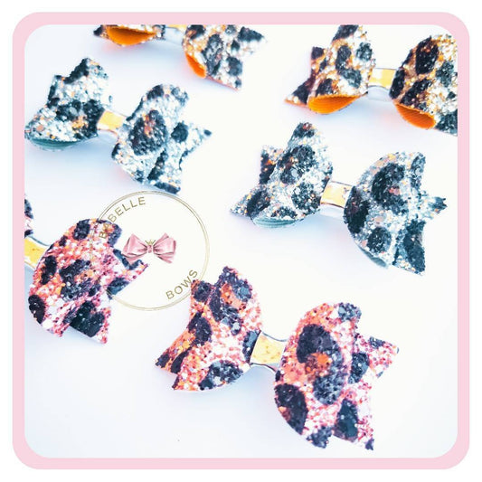 BaBelle Bows Hair Claws & Clips All Things Wild | Leopard Print Glittery Small Hair Bows for Girls