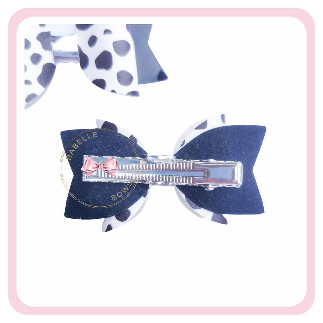 BaBelle Bows Hair Claws & Clips Pair of Dalmatian Print Small Pigtail Hair Bow Gift Set