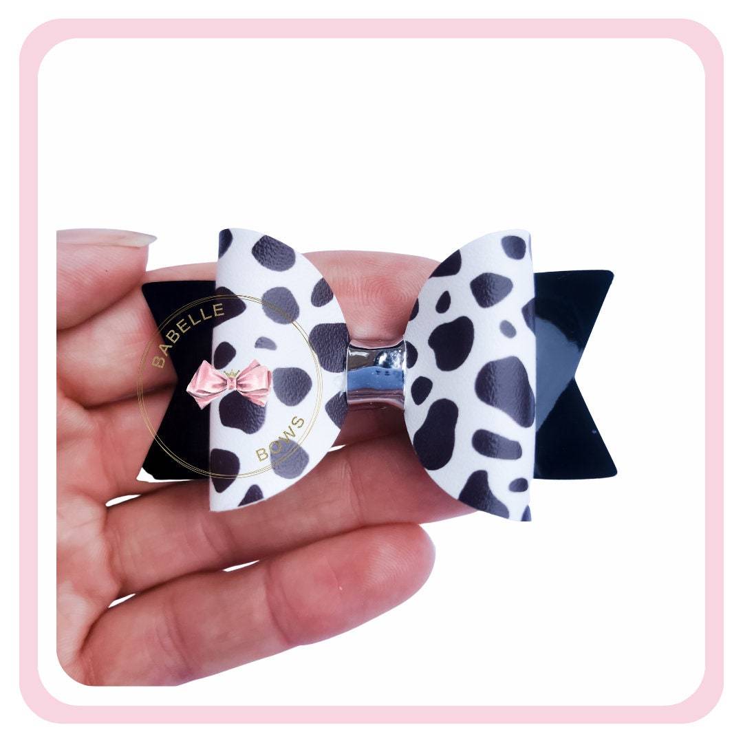BaBelle Bows Hair Claws & Clips Pair of Dalmatian Print Small Pigtail Hair Bow Gift Set