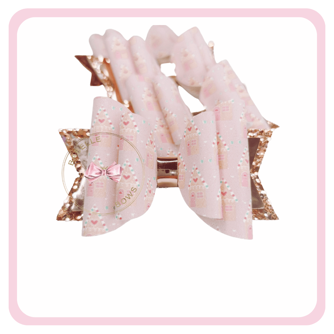 BaBelle Bows Hair Claws & Clips Pink Suede Gingerbread House Christmas Hair Bow