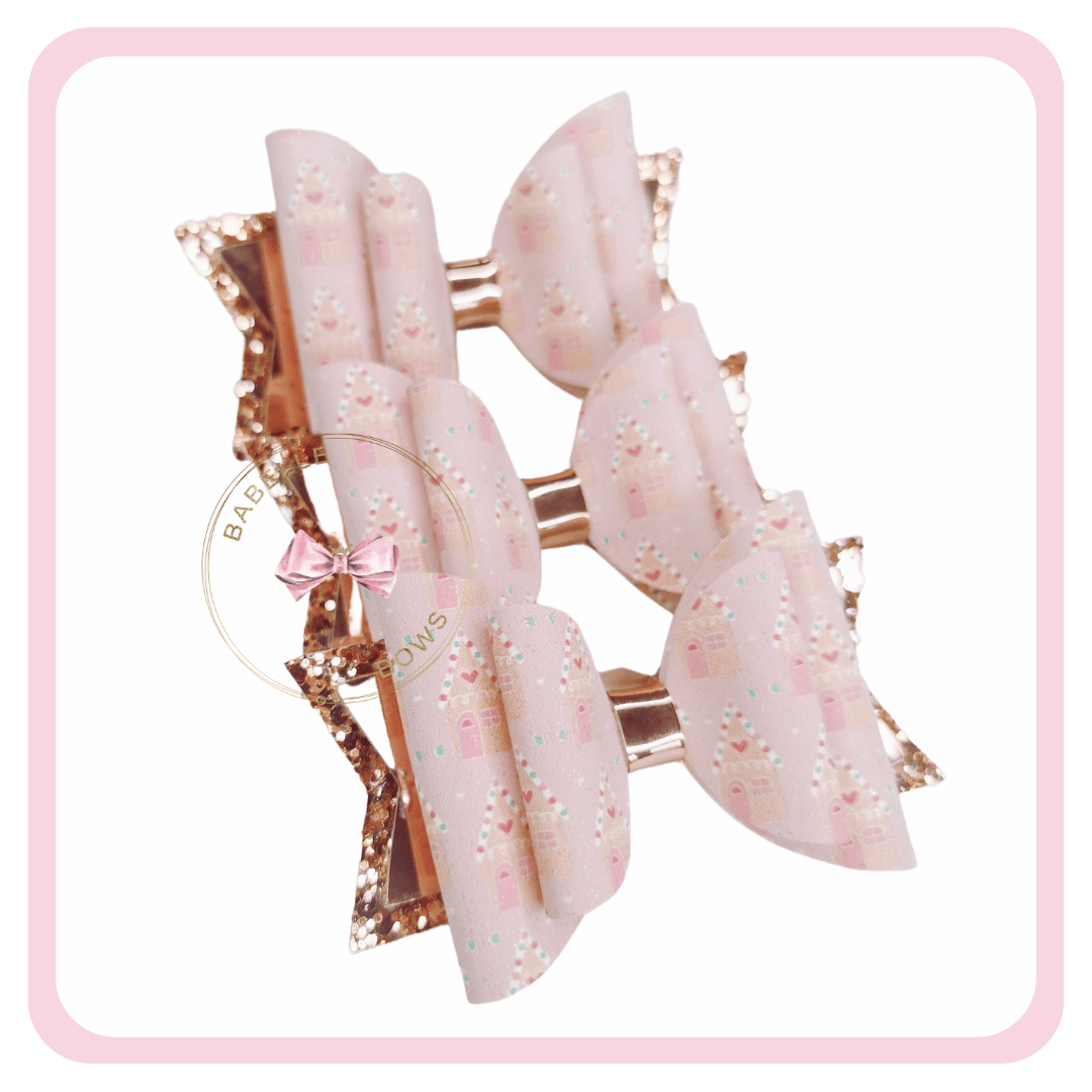 BaBelle Bows Hair Claws & Clips Pink Suede Gingerbread House Christmas Hair Bow