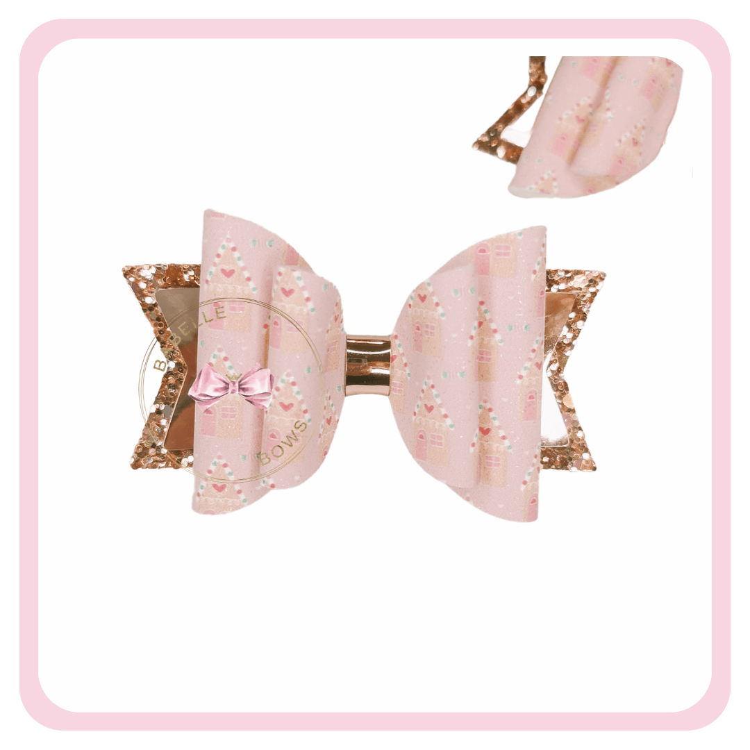 BaBelle Bows Hair Claws & Clips Pink Suede Gingerbread House Christmas Hair Bow