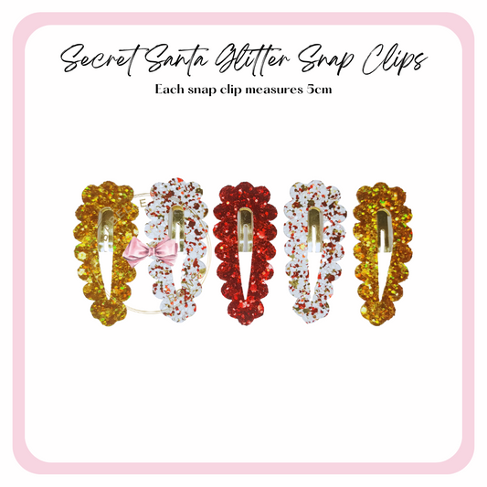 Secret Santa Glitter Snap Clips