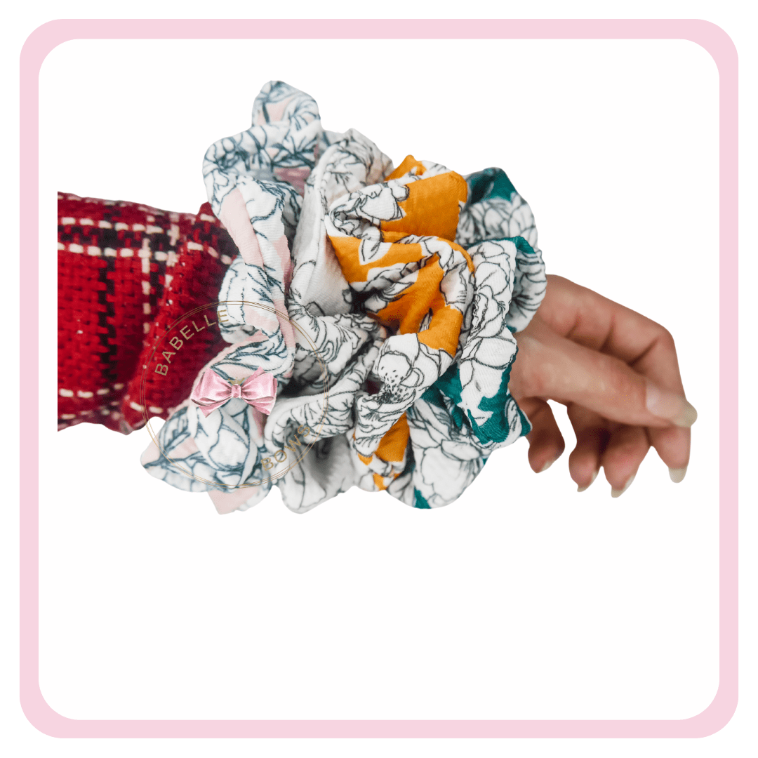 BaBelle Bows Hair Accessories White Roses Bullet Fabric Snag Free Hair Scrunchies