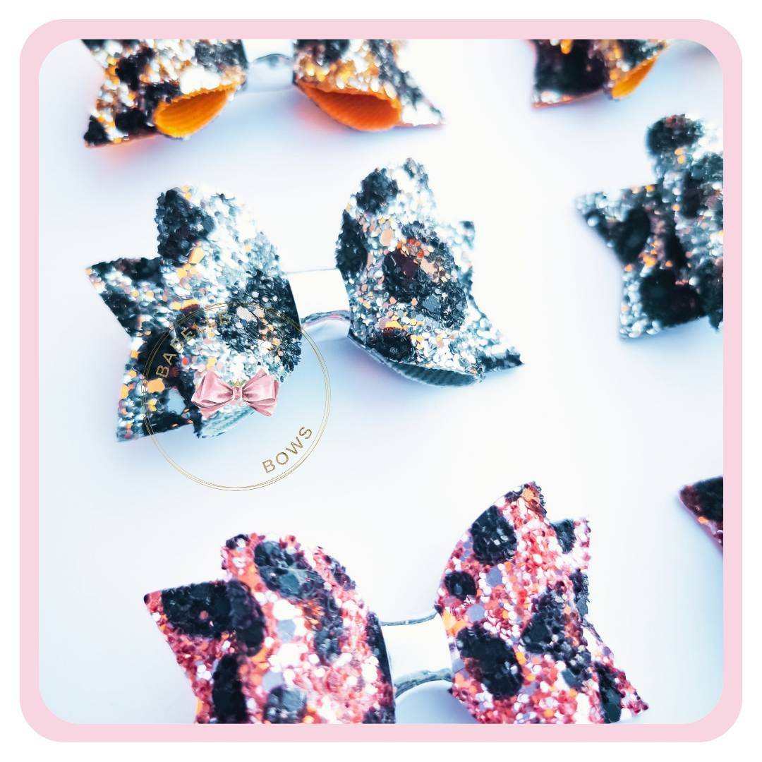BaBelle Bows Hair Claws & Clips All Things Wild | Leopard Print Glittery Small Hair Bows for Girls