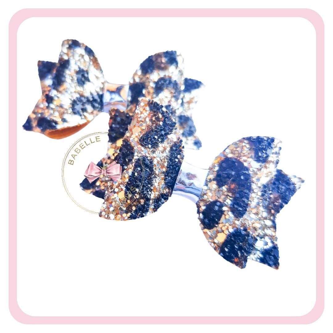 BaBelle Bows Hair Claws & Clips Pair of Gold All Things Wild | Leopard Print Glittery Small Hair Bows for Girls