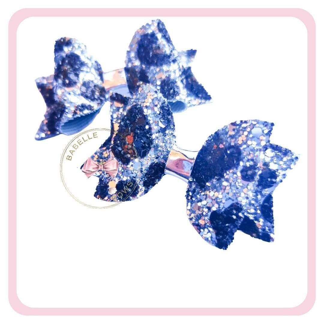 BaBelle Bows Hair Claws & Clips Pair of Silver All Things Wild | Leopard Print Glittery Small Hair Bows for Girls